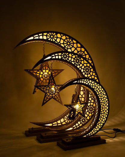 Crescent Star Lantern, 4 Lights, Metal, 100×50cm - Gold