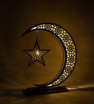 Crescent Star Lantern, 4 Lights, Metal, 125×60cm - Gold