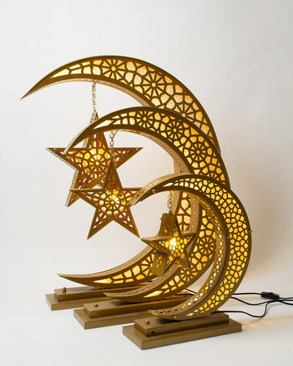 Crescent Star Lantern, 4 Lights, Metal, 125×60cm - Gold