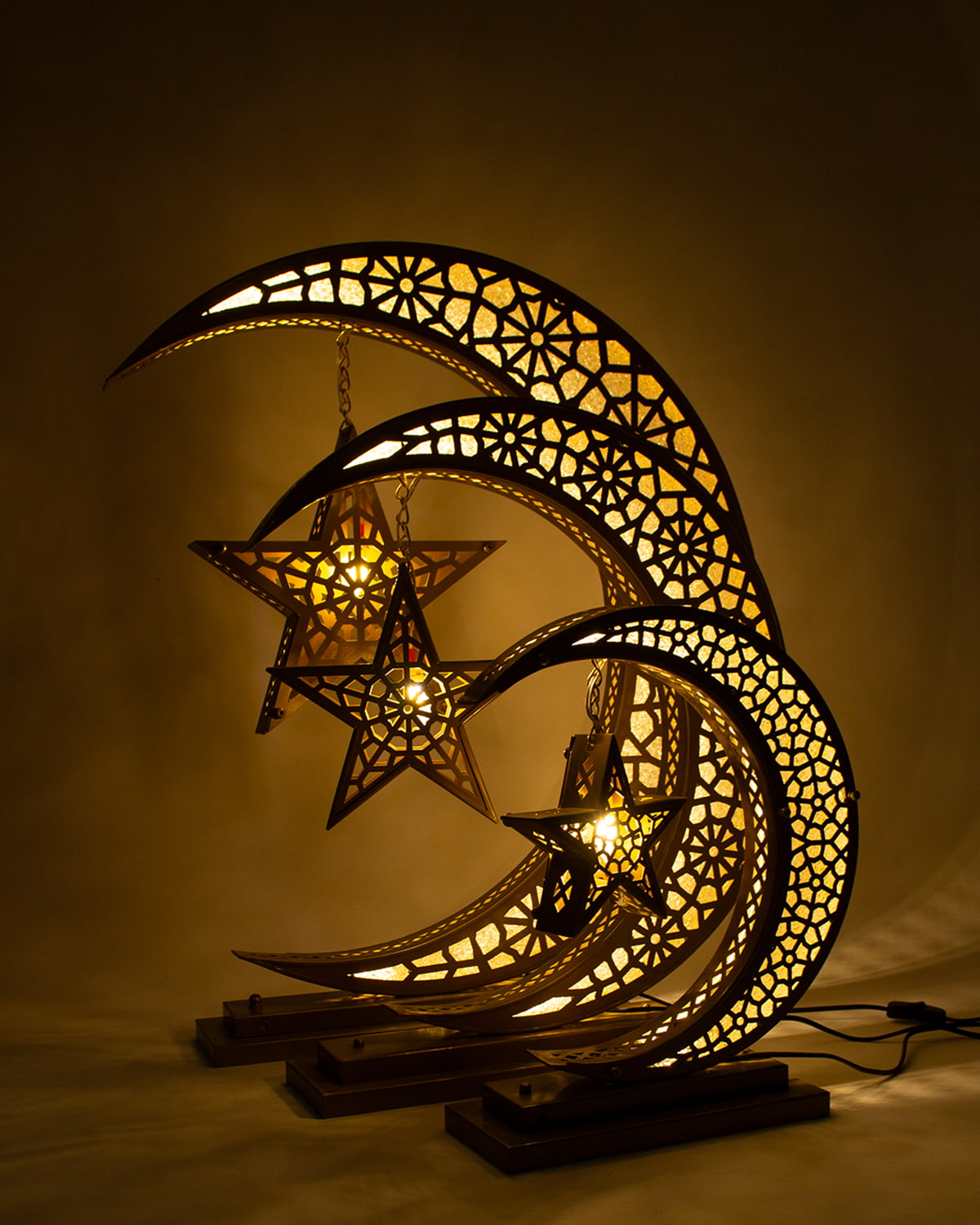 Crescent Star Lantern, 4 Lights, Metal, 125×60cm - Gold