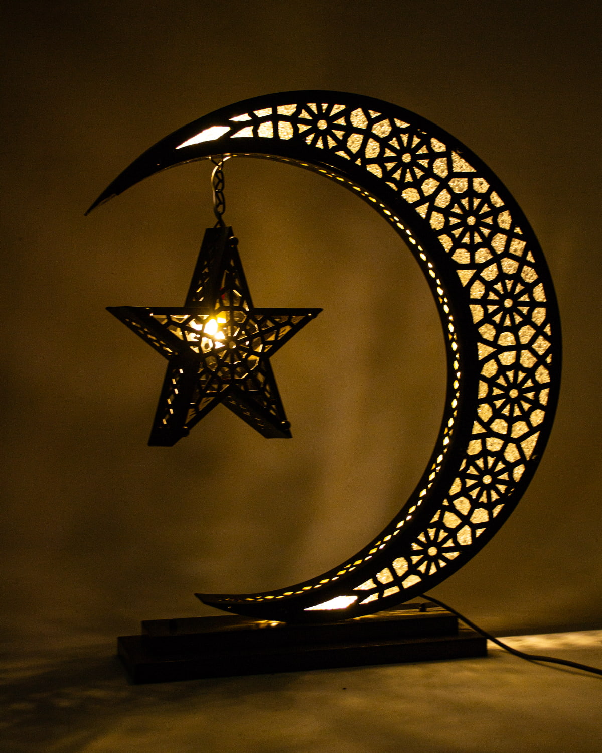 Crescent Star Lantern, 4 Lights, Metal, 125×60cm - Black