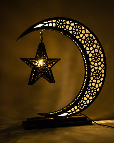Crescent Star Lantern, 4 Lights, Metal, 125×60cm - Black