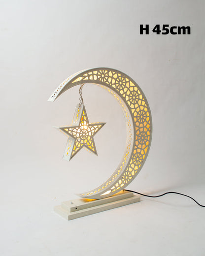 Crescent Star Lantern, 1 Light, Metal, 45×31cm - Off White