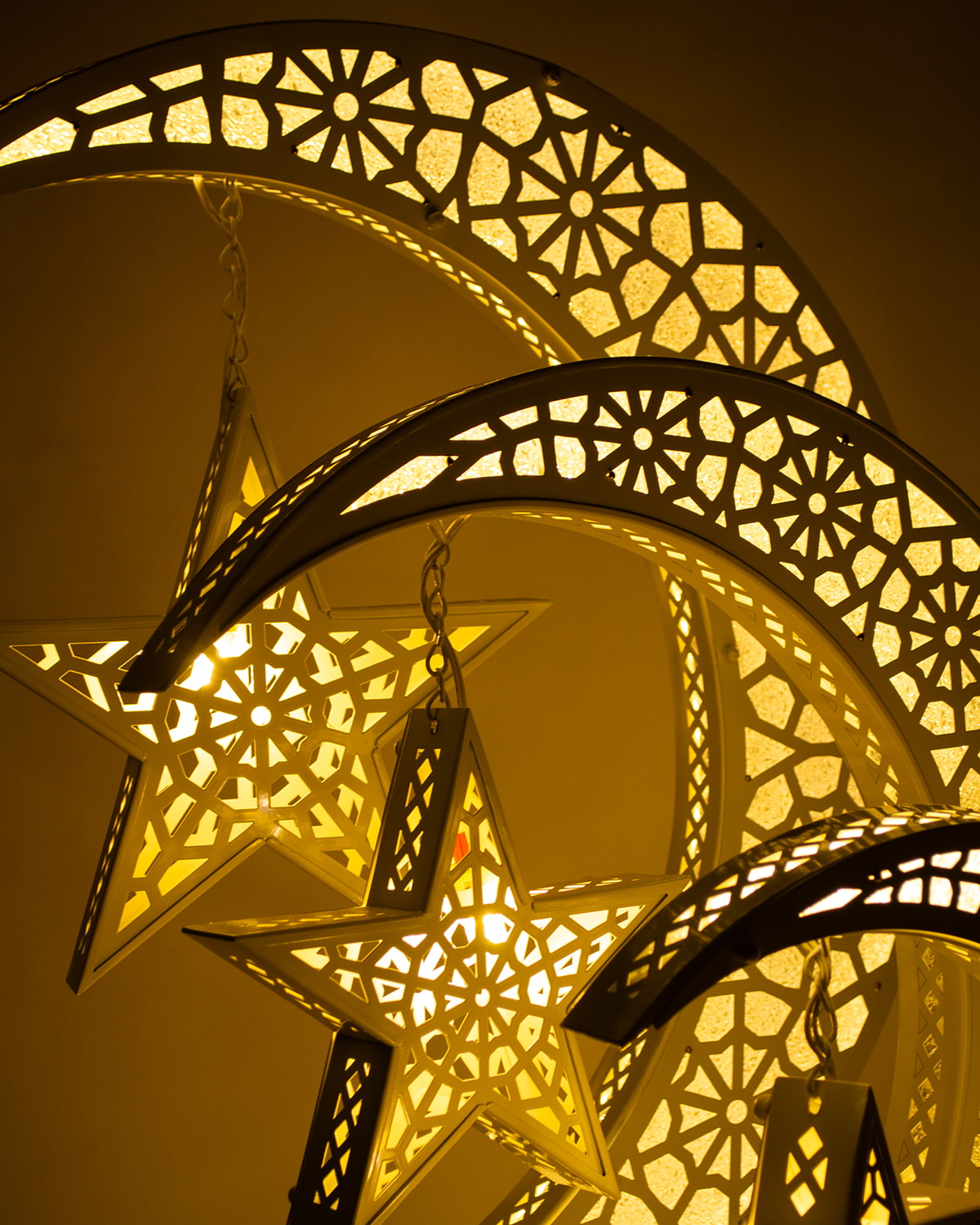 Crescent Star Lantern, 1 Light, Metal, 65×41cm - Off White