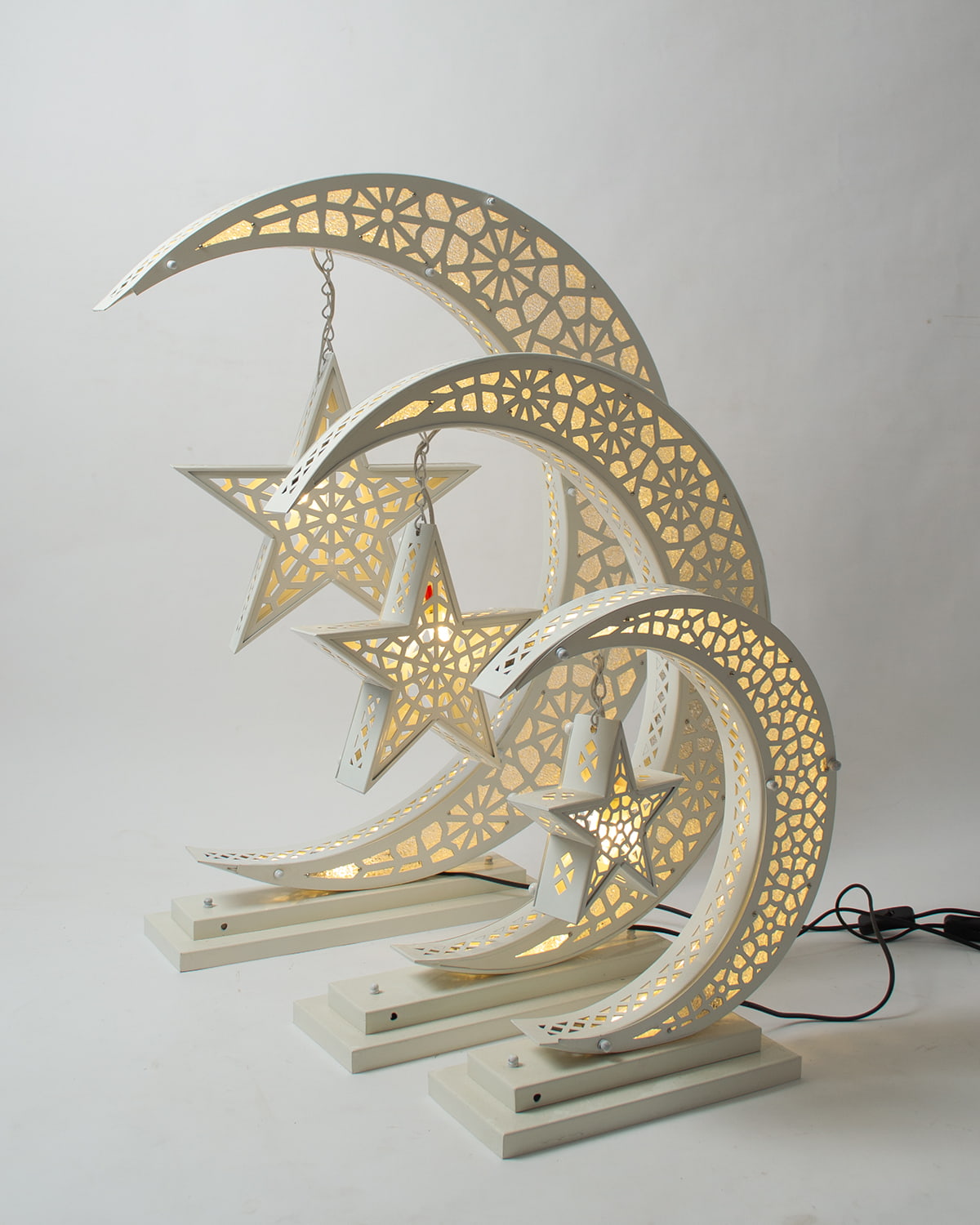Crescent Star Lantern, 1 Light, Metal, 85×45cm - Off White