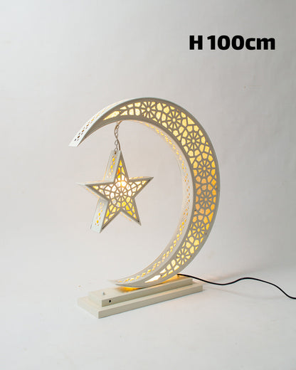 Crescent Star Lantern, 4 Lights, Metal, 100×50cm - Off White
