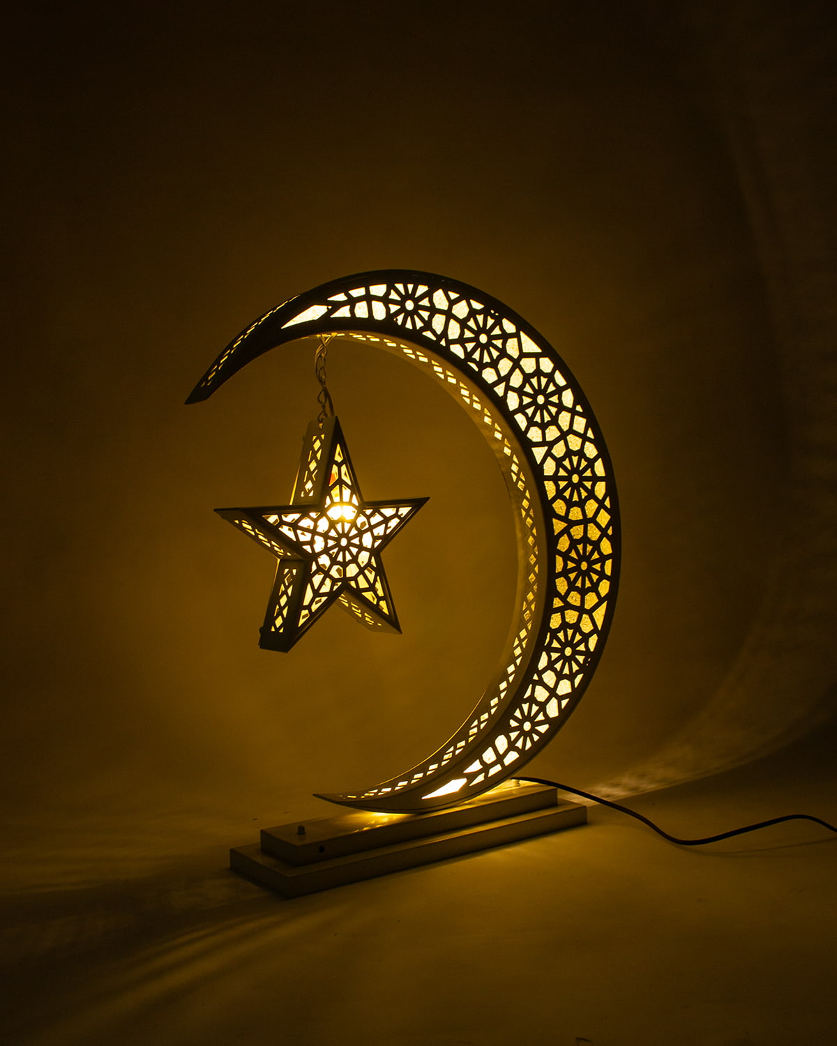 Crescent Star Lantern, 4 Lights, Metal, 100×50cm - Off White
