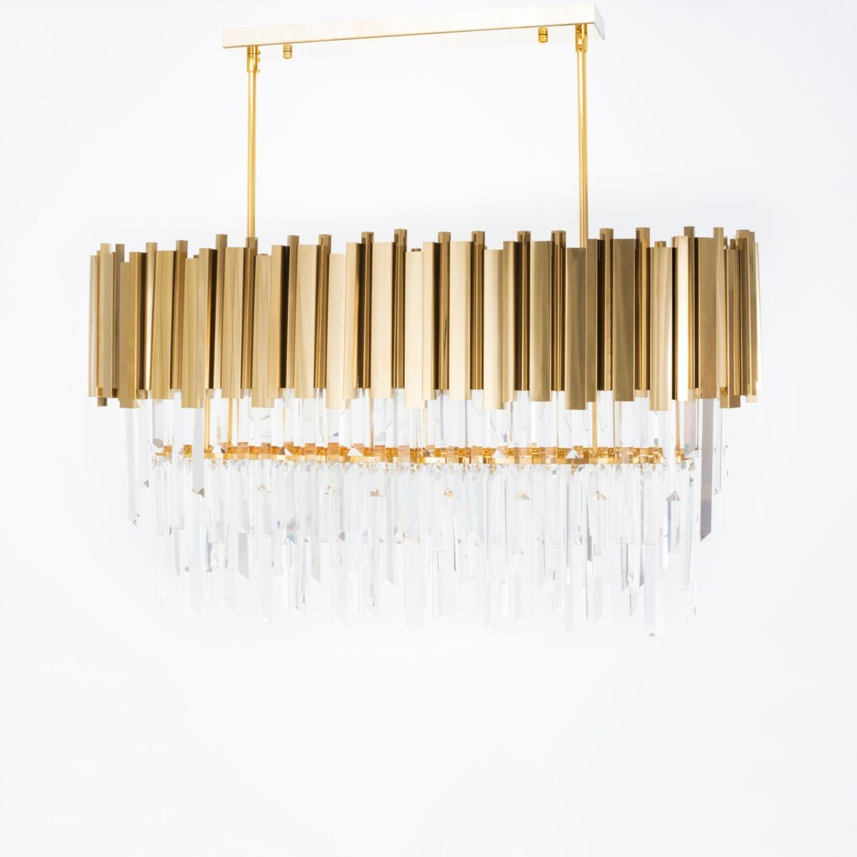 Oval chandelier 90 cm 2020 pipes with crystals solitaire gold