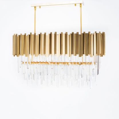 Oval chandelier 90 cm 2020 pipes with crystals solitaire gold