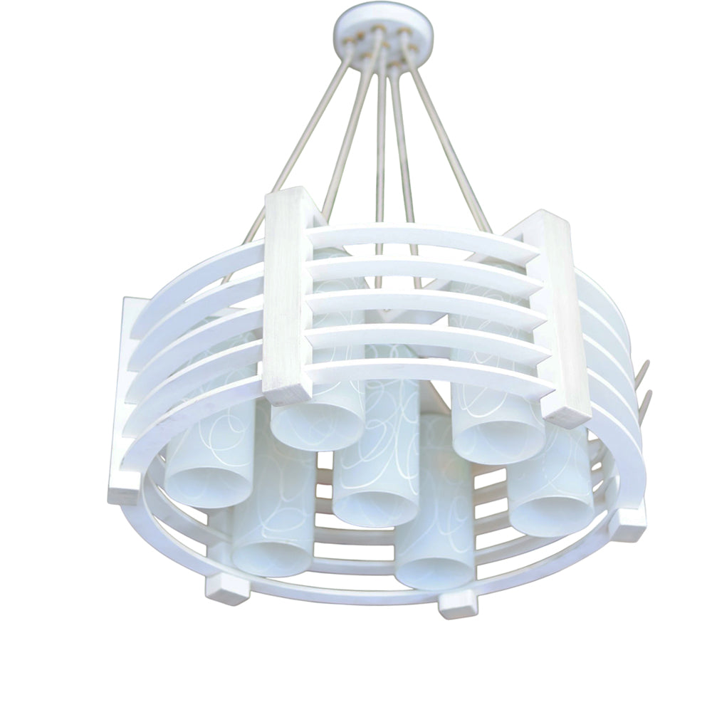 Snow Pendant, 7 Lights, Wood, 60×50cm - Whitey - معلقة سنو، 7 لمبة، خشب، 60×50 سم - أبيض