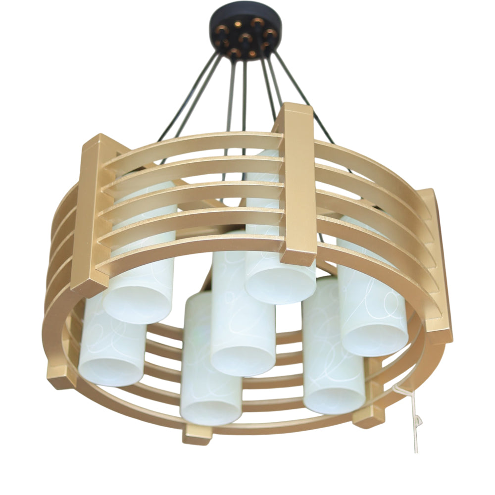 Sand Pendant, 7 Lights, Wood, 60×50cm - Whitey - معلقة ساند، 7 لمبة، خشب، 60×50 سم - أبيض