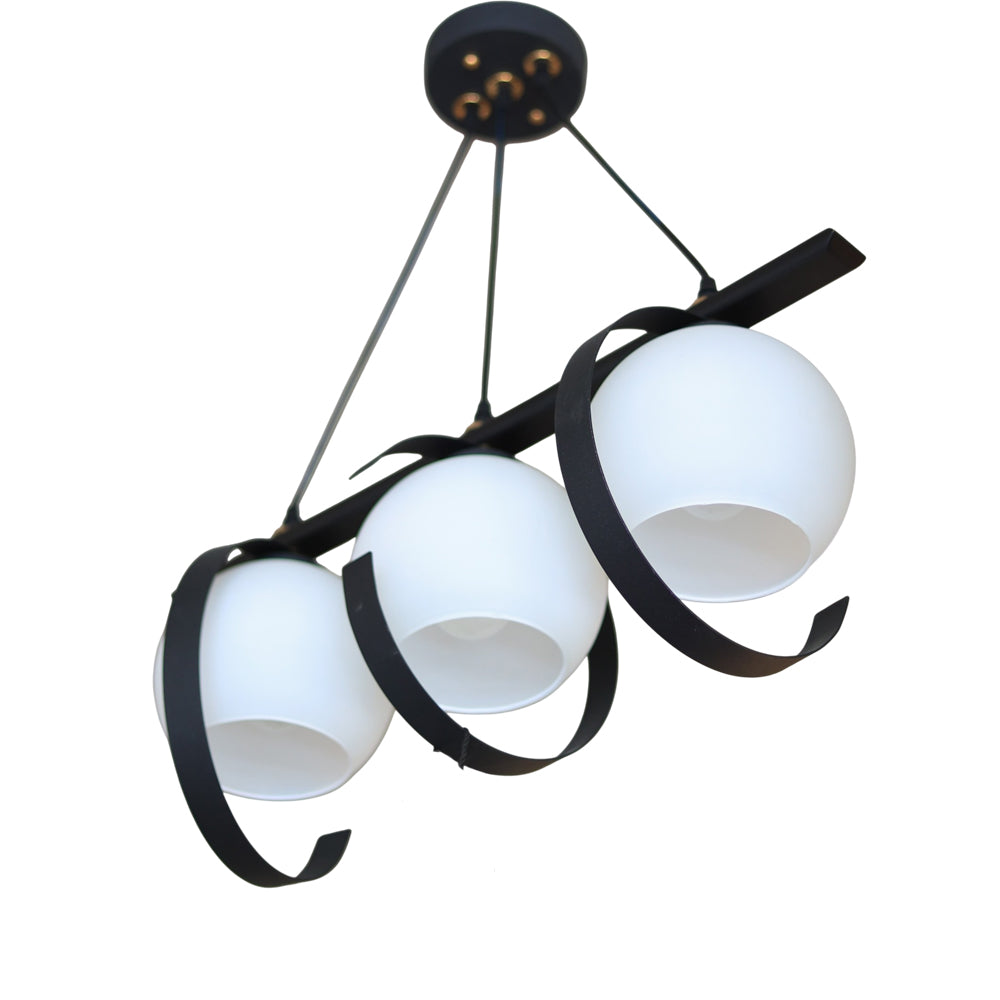 Hazel Pendant, 3 Lights, Wood Metal, 60×50cm - Black - معلقة هيزل، 3 لمبة، معدن  خشب، 60×50 سم - أسود