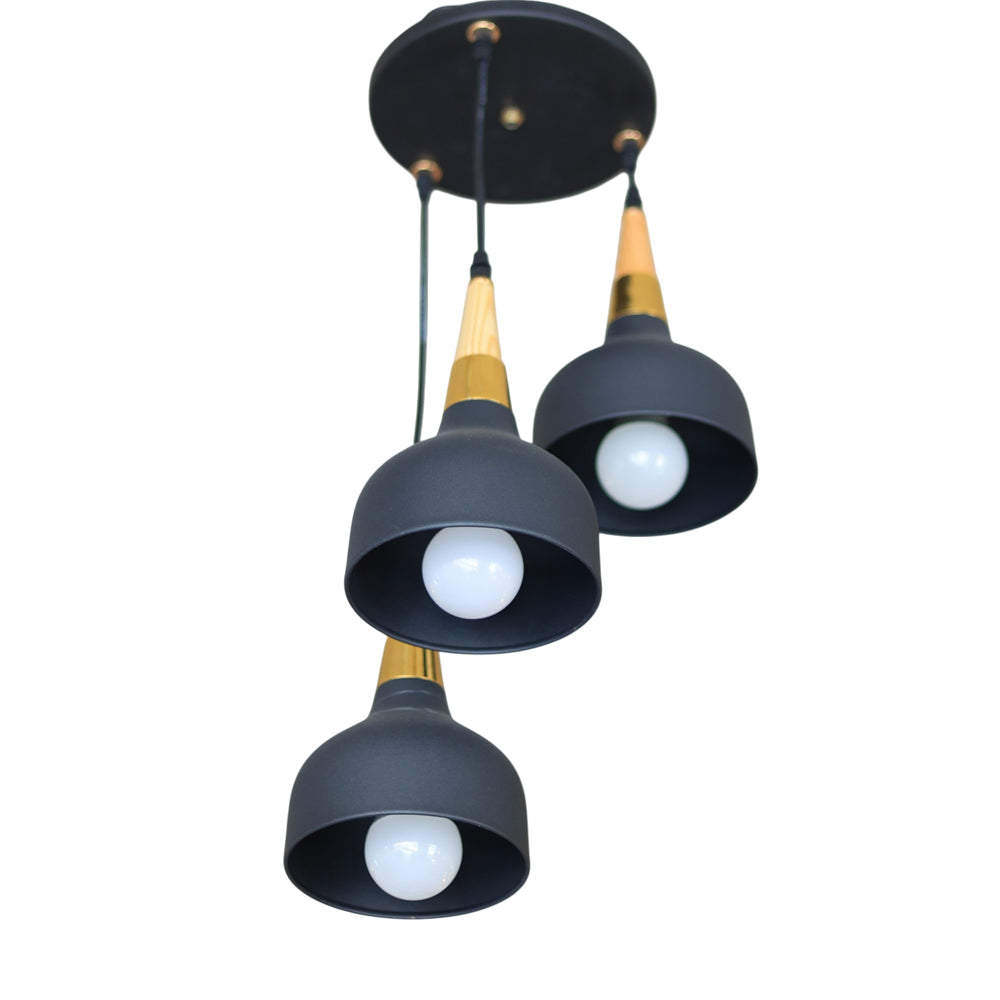 Trio Pendant, 3 Lights, Metal, 30×50cm - Black - معلقة تريو، 3 لمبة، معدن، 30×50 سم - أسود