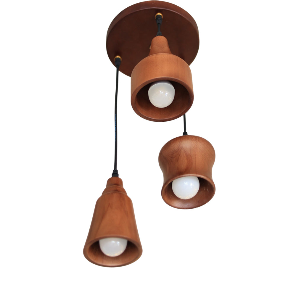 Cedar Pendant, 3 Lights, Wood, 30×50cm - Brown - معلقة سيدار، 3 لمبة، خشب، 30×50 سم - بني