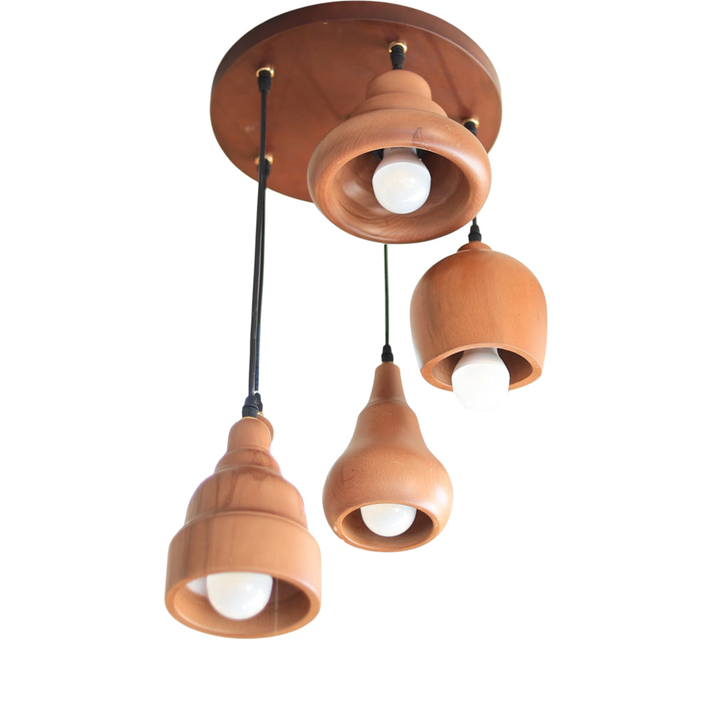 Globe Pendant, 5 Lights, Wood, 40×55cm - Brown - معلقة جلوب، 5 لمبة، خشب، 40×55 سم - بني