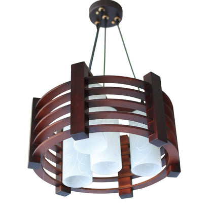 Saturn Pendant, 4 Lights, Wood, 50*27×50cm - Brown - معلقة ساترن، 4 لمبة، خشب، 50*27×50 سم - بني