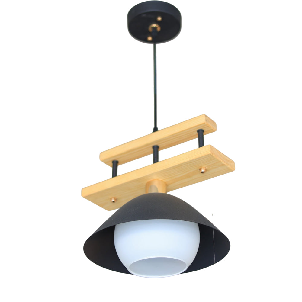 Grid Pendant, 1 Lights, Wood, 33×50cm - Black - معلقة جريد، 1 لمبة، خشب، 33×50 سم - أسود