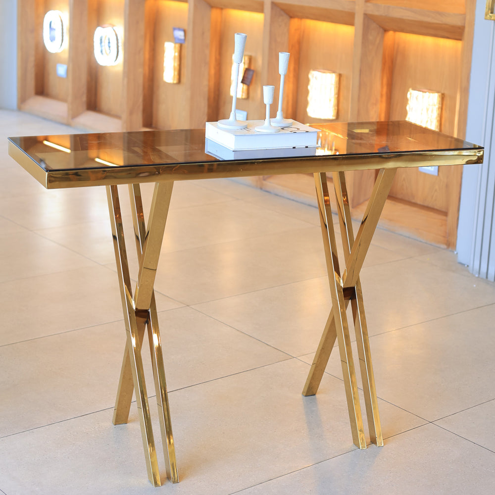Capri Console, Stainless Steel, 120*40×90cm - Gold PVD-كونسول كابري، ستانلس ستيل، 120*40×90 سم - ذهبي PVD