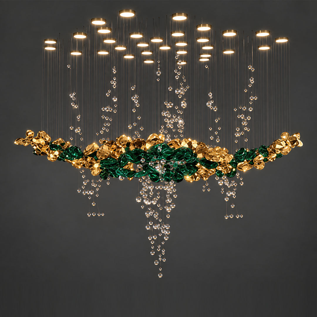 Wire Chandelier, 32 Lights, Stone Glass, 100x130cm – Multicolor