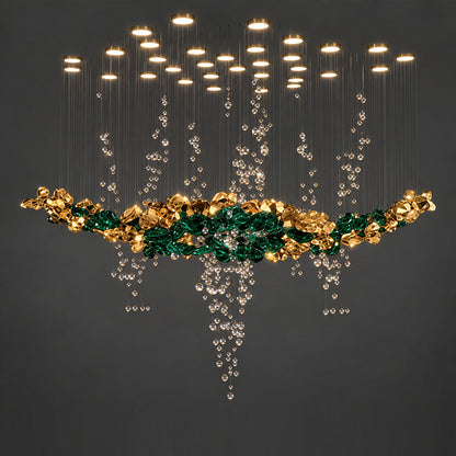 Wire Chandelier, 32 Lights, Stone Glass, 100x130cm – Multicolor