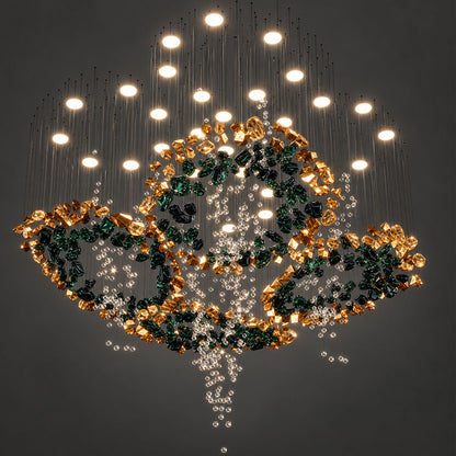 Wire Chandelier, 32 Lights, Stone Glass, 100x130cm – Multicolor
