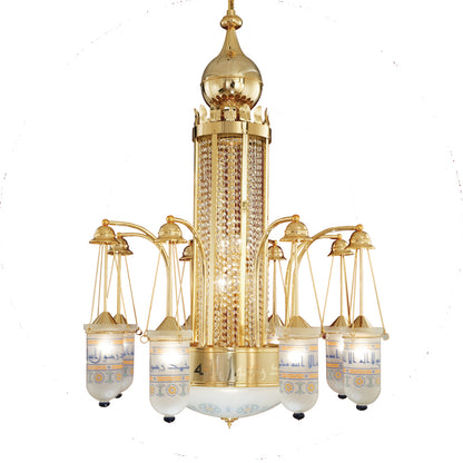 نجفة الحرم النبوي قلب كريستال، 15 لمبة، 150×110 سم - ذهبي