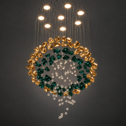 Wire Chandelier, 8 Lights, Stone Glass, 100x60cm – Multicolor