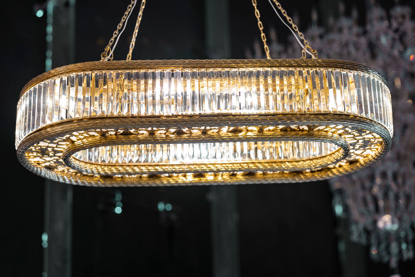 Oval chandelier 120 cm x 55 cm polished cylinder