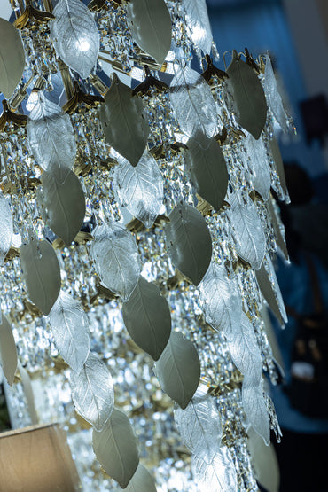 Chandelier 120 cm round ceramic leaf crown 12 layers 5692 solitaire gold