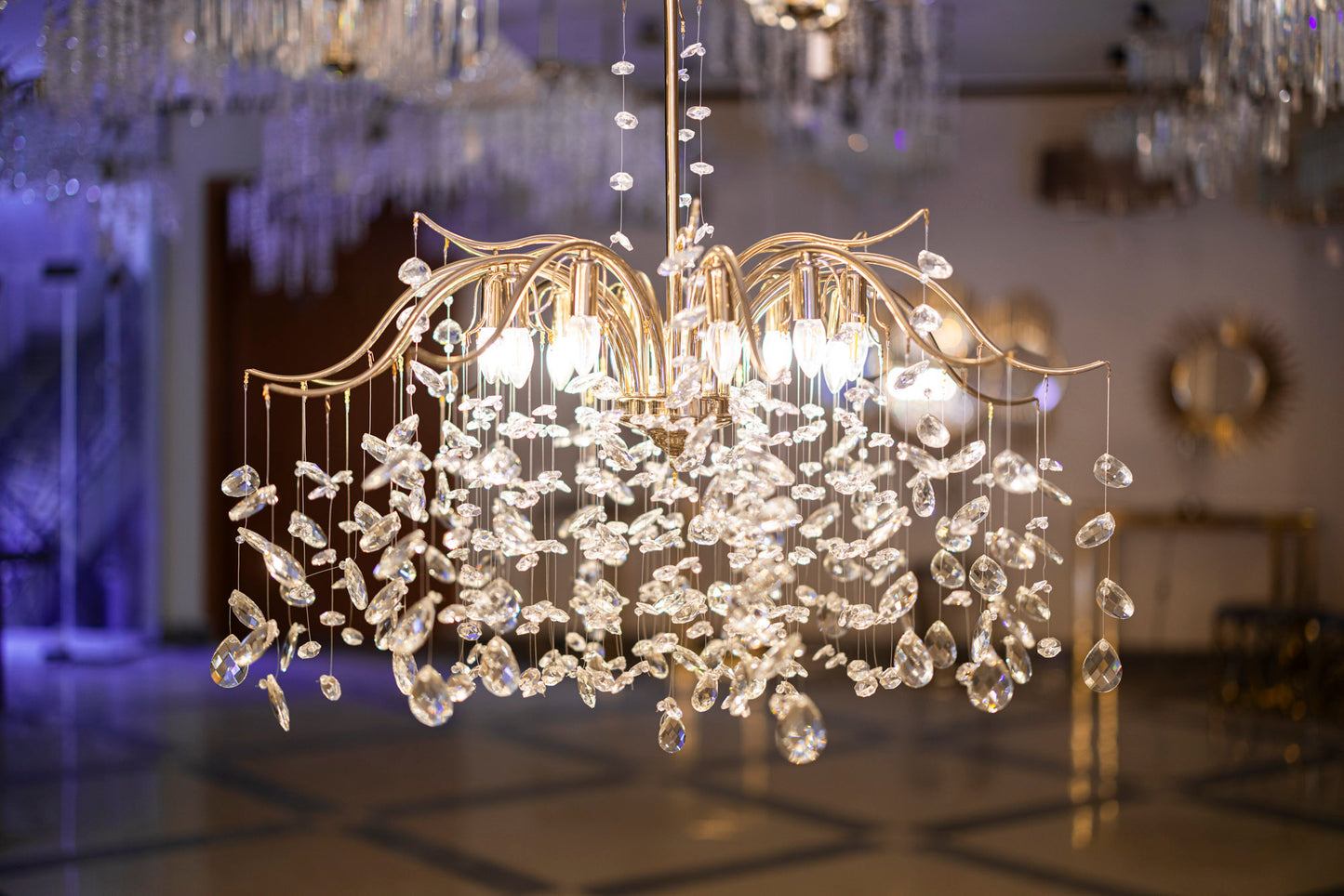 Chandelier 12 arms birds of paradise 5420 solitaire gold