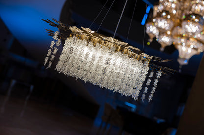 Chandelier 1 meter round grapes leaves code 5519 with crystal solitaire gold