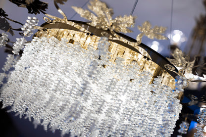 Chandelier 1 meter round grapes leaves code 5519 with crystal solitaire gold
