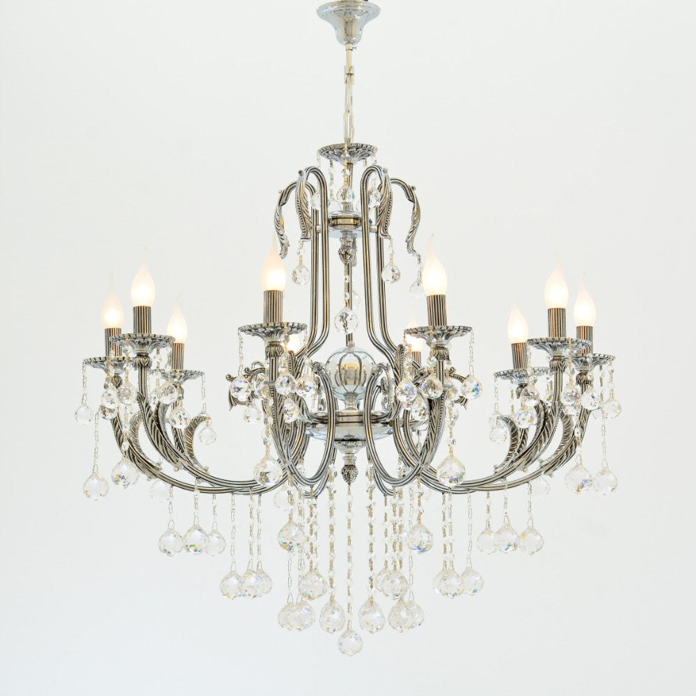 Sharp Chandelier, 10 Lights, Metal, 70×90cm - Chrome