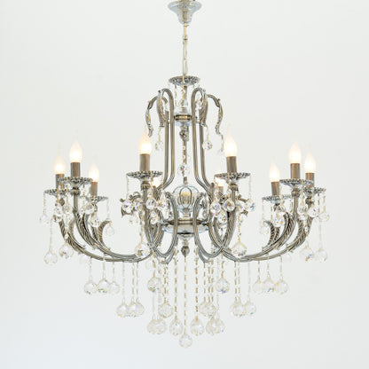 Sharp Chandelier, 10 Lights, Metal, 70×90cm - Chrome