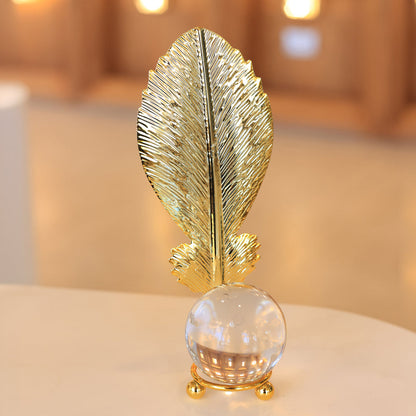 Crystal Leaf Table accessory, Metal, 8×17cm - Gold-إكسسوار ترابيزه ورقة كريستال، معدن، 8×17 سم - ذهبي