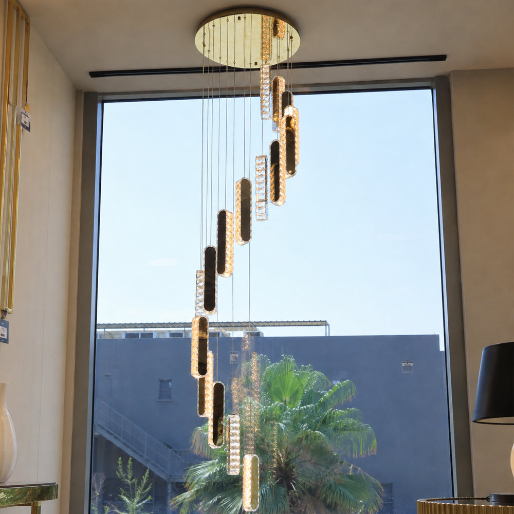 Crystal Rain LED Chandelier,Stainless Steel, 250×50cm - PVD -نجفة ليد كريستال رين، ستانلس ستيل، 250×50 سم - PVD