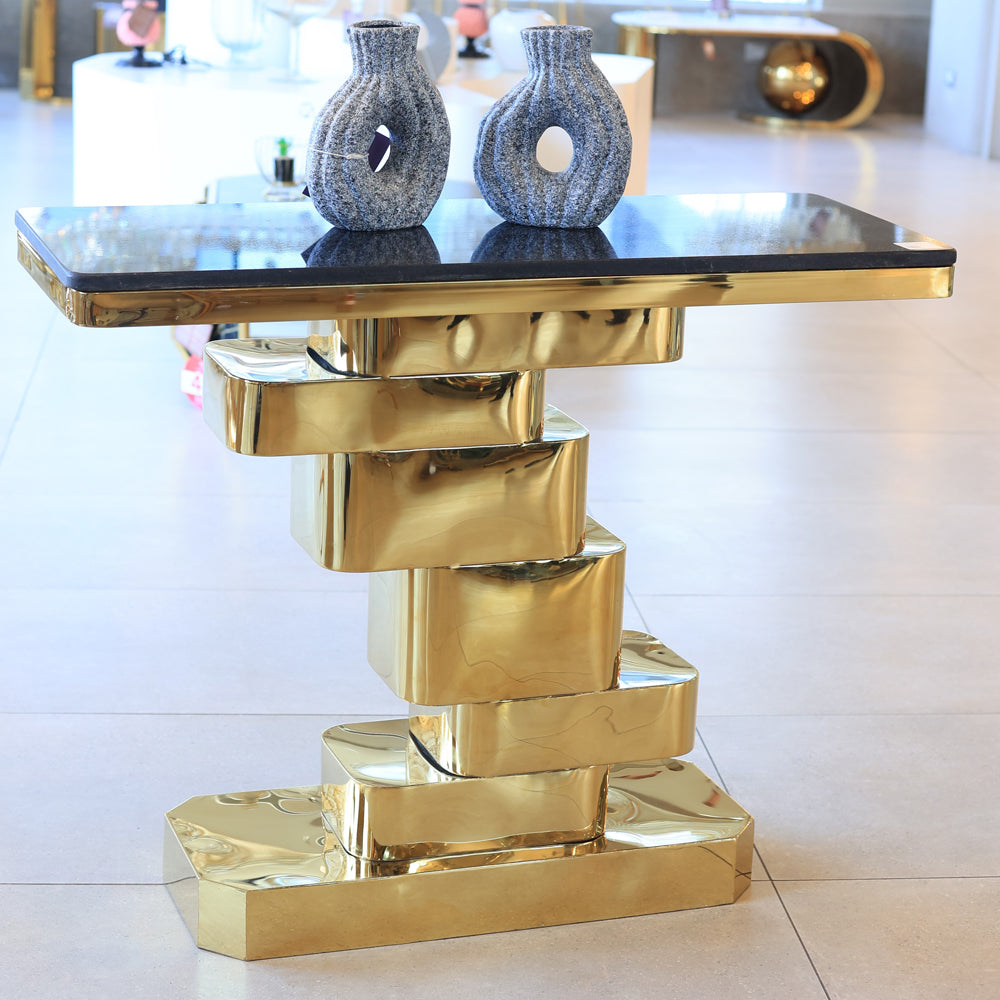 Onyx Console, Stainless Steel, 120*40×90cm - Gold PVD-كونسول أونيكس، ستانلس ستيل، 120*40×90 سم - ذهبي PVD