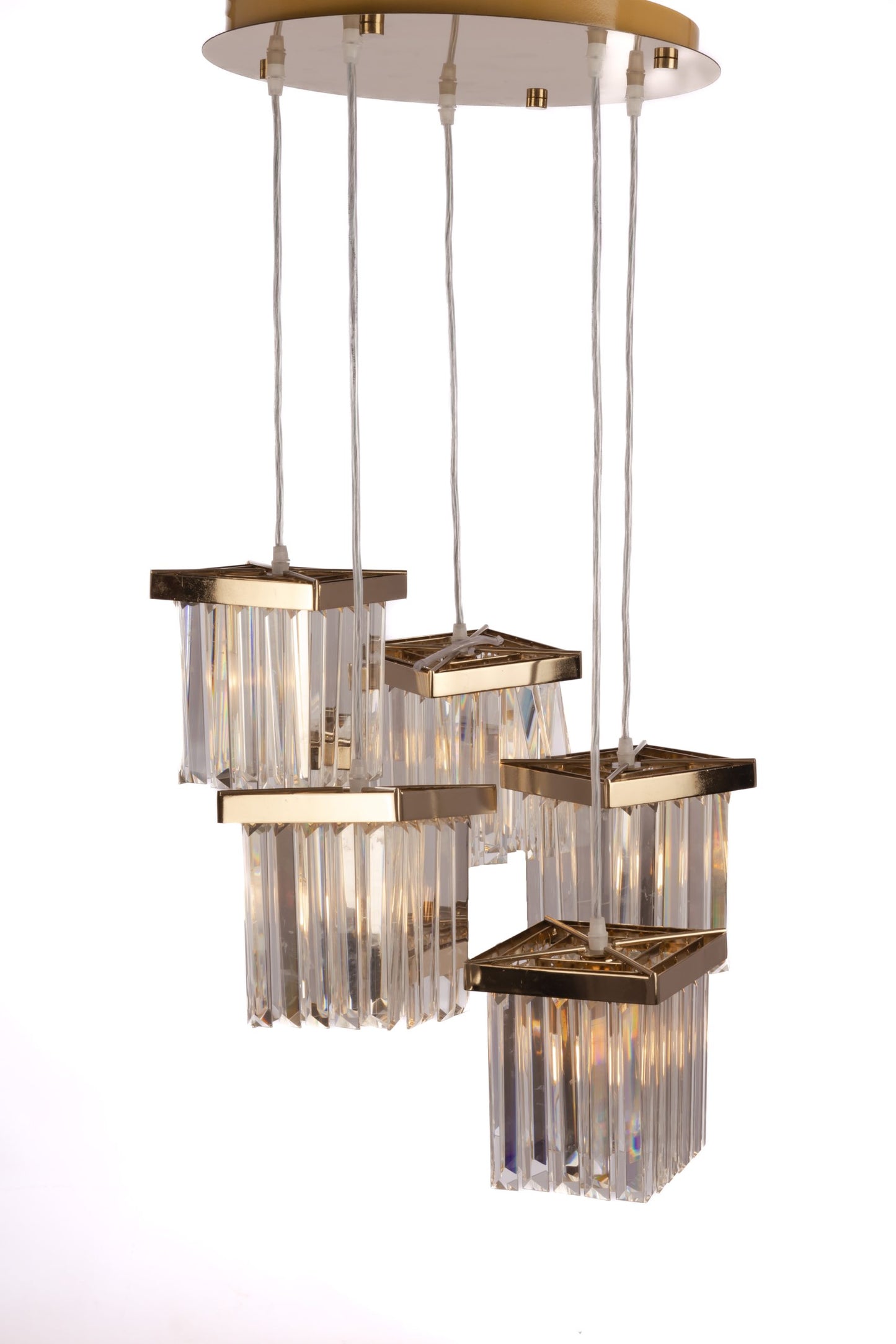 50cm Round Pendant 5 Crystal Curtain Ring 5462 with Solitaire Gold Crystal