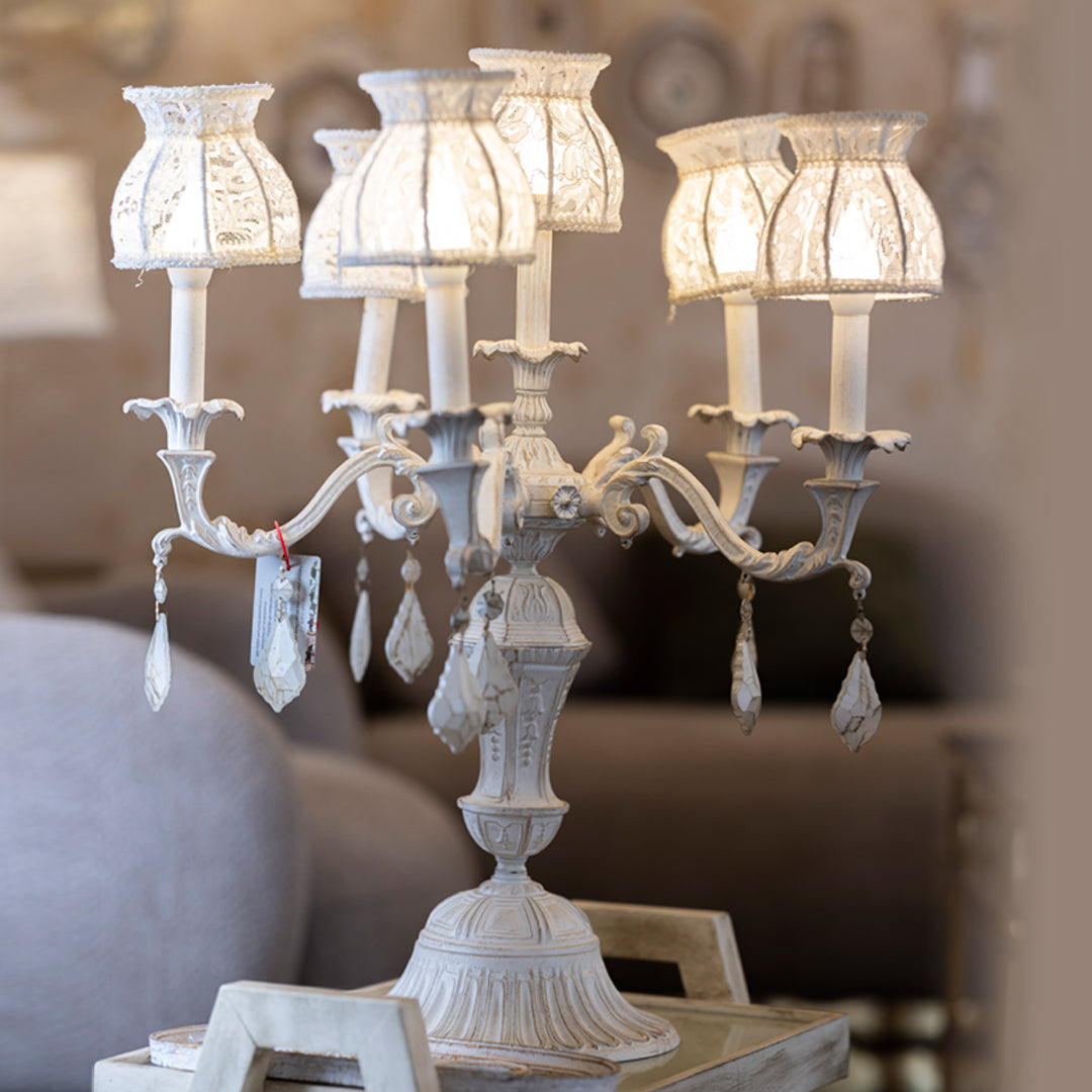 Candlestick 5 arm 6 bulb whitey hexagon crown