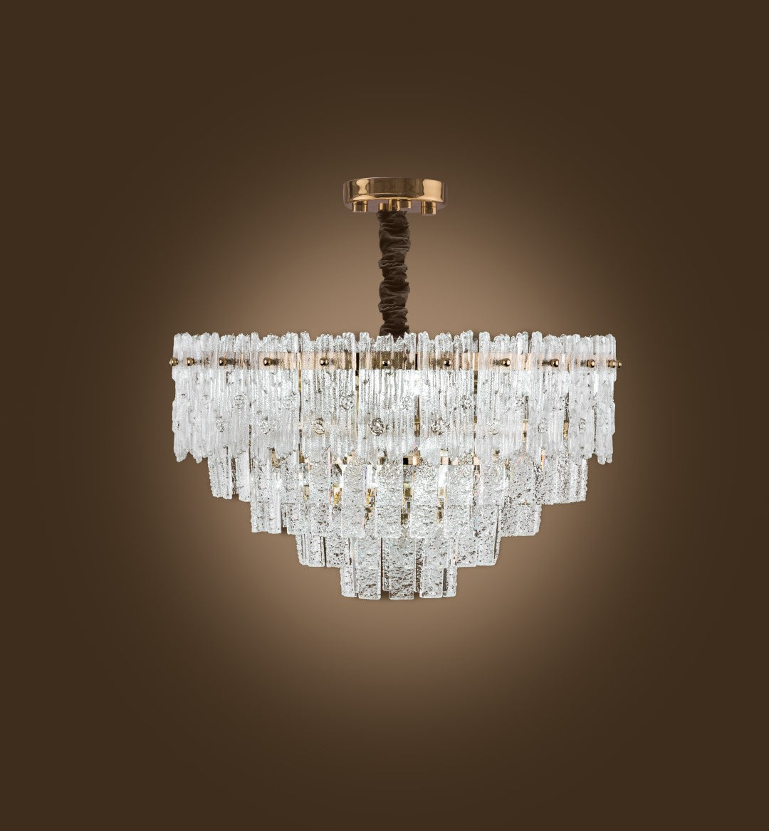 Round Stone Glass Chandelier, 12 Lights, Metal, 65×80cm - Solitaire Gold