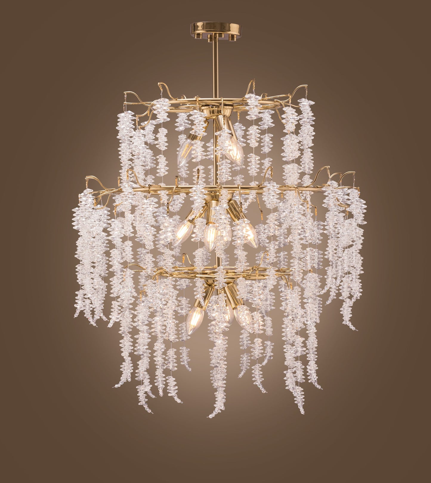 Crystal Cluster Chandelier, 10 Lights, Metal, 65cm - Solitaire Gold
