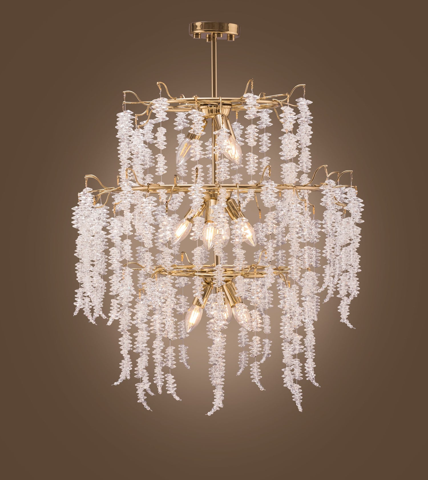 نجفة كريستالية عنقودية، 10 لمبة، معدن، 65 سم سوليتير ذهبي من قنديل مصر - Crystal Cluster Chandelier, 10 Lights, Metal, 65cm Solitaire Gold|Kandil Egypt
