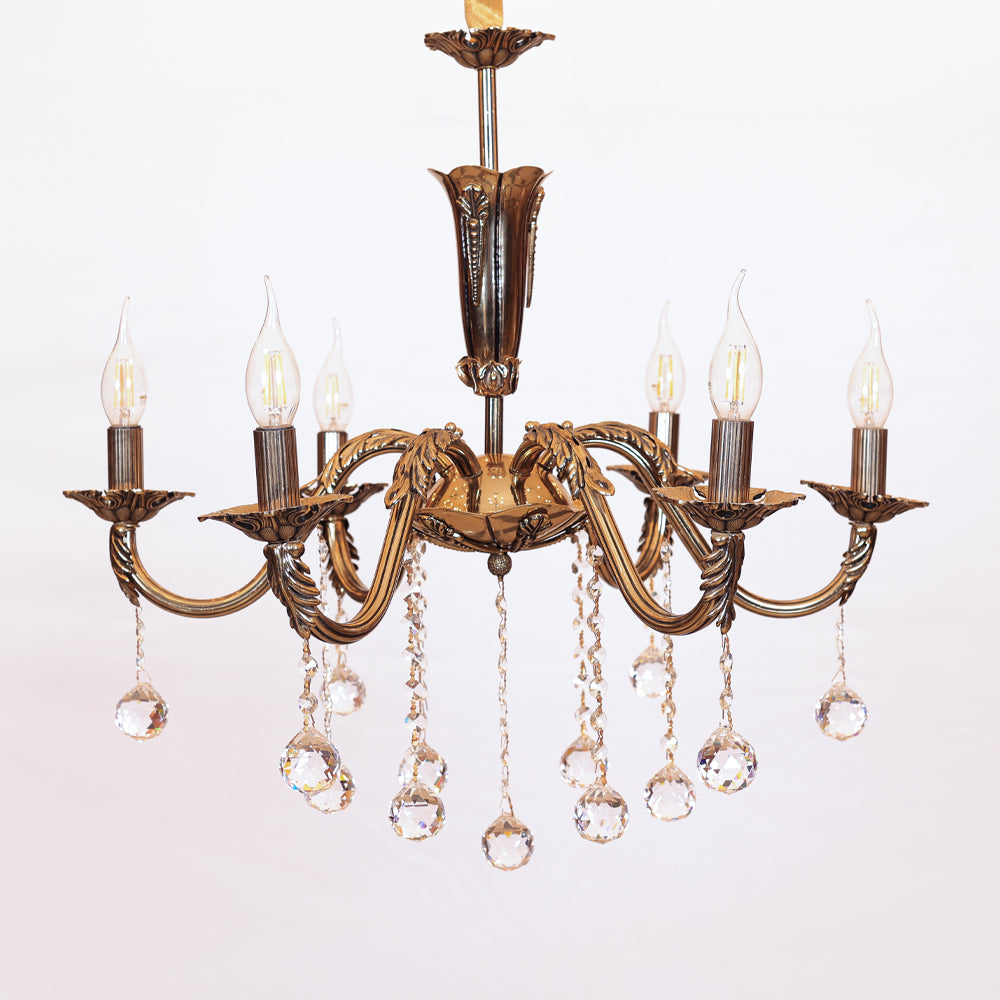 Elvoria Chandelier, 6 Lights, Metal, 64×75cm - Solitaire Gold-نجفة إلفوريا، 6 لمبة، معدن، 64×75 سم - سوليتير ذهبي