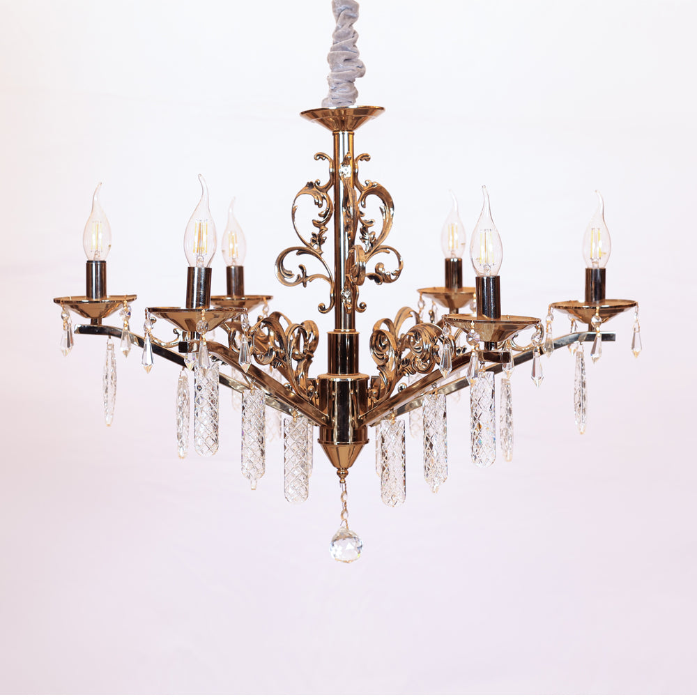 Orvian Chandelier, 6 Lights, Metal, 68×68cm - Solitaire Gold-نجفة أورفيان، 6 لمبة، معدن، 68×68 سم - سوليتير ذهبي