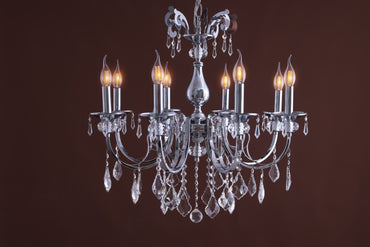 Crystal Chandelier, 8 Lights, Metal, 60×80cm - Silver