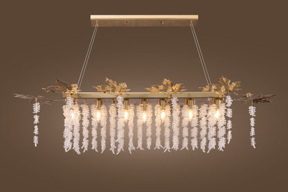 Chandelier 75 cm ? 145 cm Rectangular Stainless Code 5519 Grape Leaves with Crystal Solitaire Gold
