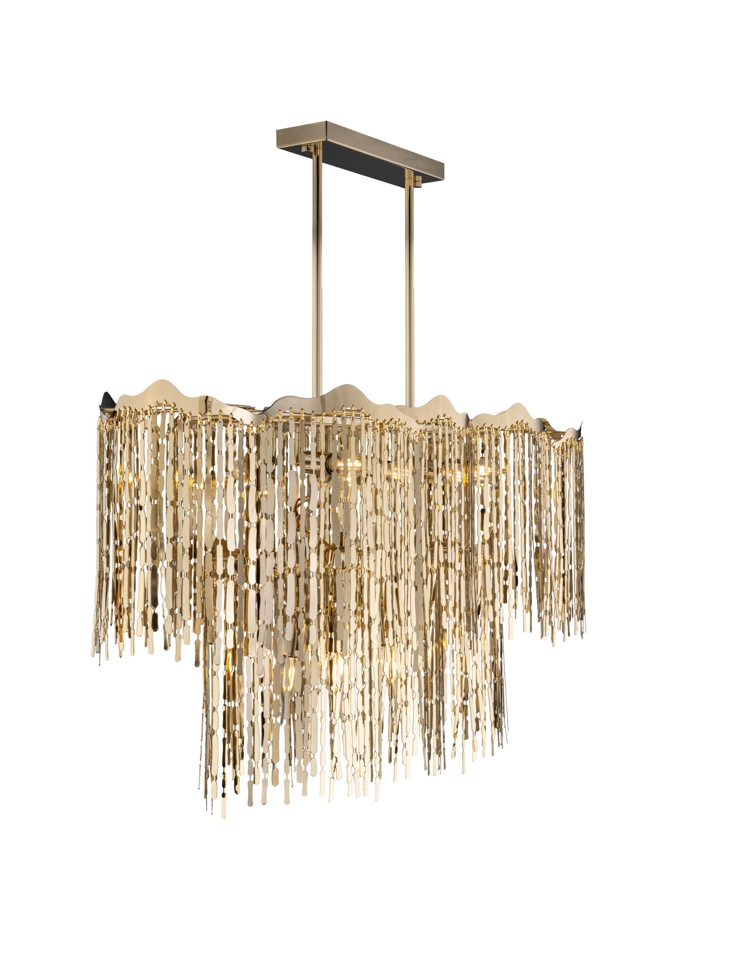 Slatted Oval Chandelier, 14 Lights, Stainless Steel, 40×90cm - Solitaire Gold