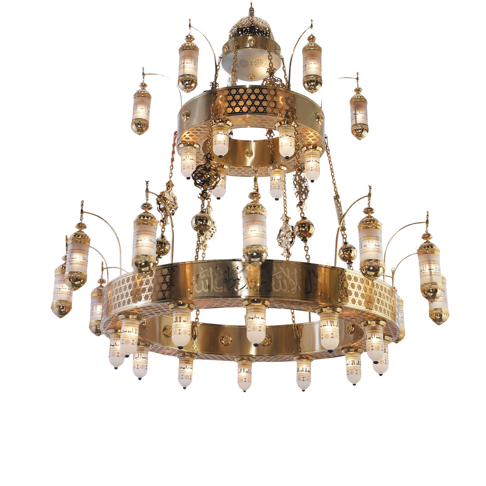 نجفة السيدة تعليق دورين، 44 لمبة، 350×300 سم - ذهبي