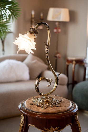 snake table lamp 4 feathers Italian bronze