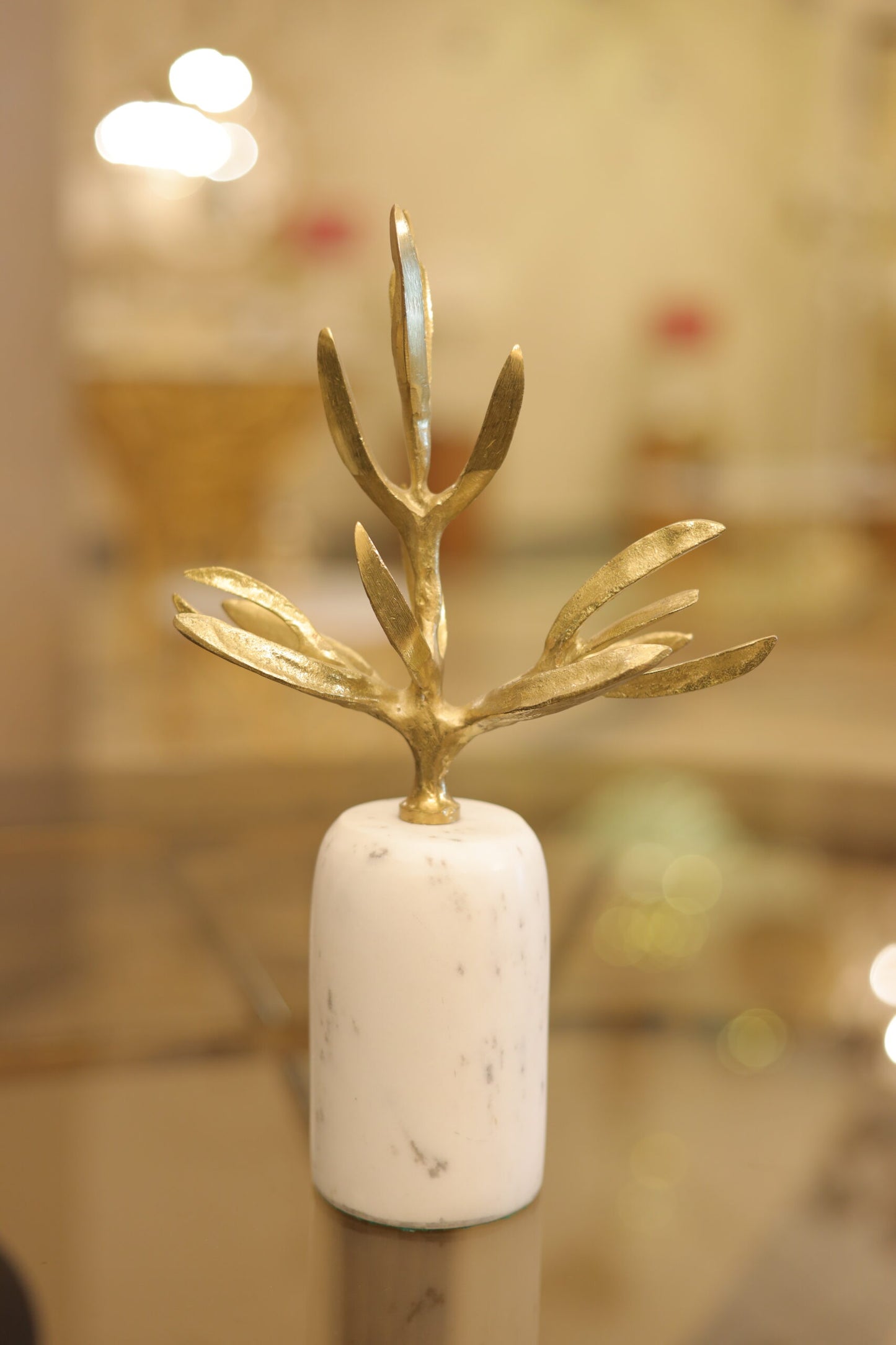 Cactus plant accessory cylindrical marble base copper 71204200 shiny